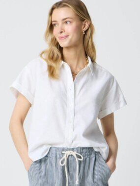 J.Crew White Cotton Poplin Button-Down Shirt Short Sleeve Size 4